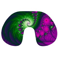 Fractal Spiral Purple Art Green Art Travel Neck Pillow by Proyonanggan