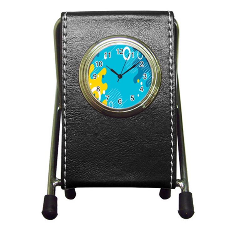 Blue Yellow Abstraction, Creative Backgroun Pen Holder Desk Clock