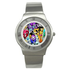 Cartoon Graffiti, Art, Black, Colorful, Wallpaper Stainless Steel Watch by nateshop