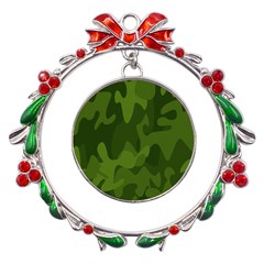 Green Camouflage, Camouflage Backgrounds, Green Fabric Metal X mas Wreath Ribbon Ornament by nateshop