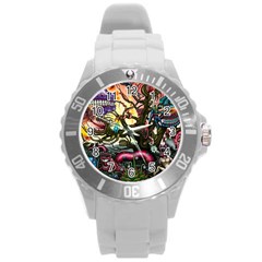 Psychedelic Funky Trippy Round Plastic Sport Watch (l) by Sarkoni