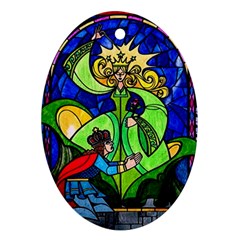 Beauty And The Beast Stained Glass Rose Oval Ornament (two Sides) by Sarkoni