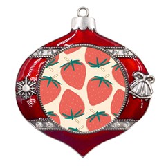 Seamless Strawberry Pattern Vector Metal Snowflake And Bell Red Ornament by Grandong