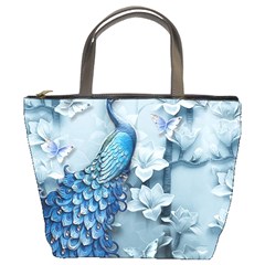 Chinese Style 3d Embossed Blue Peacock Oil Painting Bucket Bag