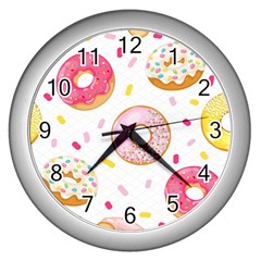 Vector Donut Seamless Pattern Wall Clock (silver)