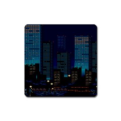 Pixel Art Night City Japan Square Magnet by Sarkoni