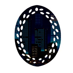 Pixel Art Night City Japan Ornament (oval Filigree) by Sarkoni