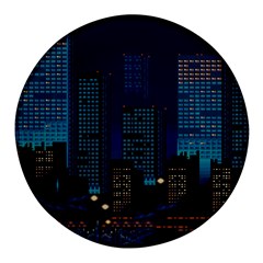 Pixel Art Night City Japan Round Glass Fridge Magnet (4 Pack) by Sarkoni