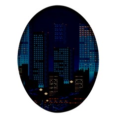 Pixel Art Night City Japan Oval Glass Fridge Magnet (4 Pack) by Sarkoni