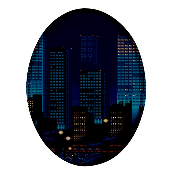 Pixel Art Night City Japan Oval Glass Fridge Magnet (4 pack)