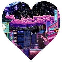 Retro City Pixel Wooden Puzzle Heart by Sarkoni