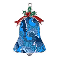 Blue Moving Texture Abstract Texture Metal Holly Leaf Bell Ornament by Grandong