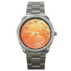 Abstract Texture Of Colorful Bright Pattern Transparent Leaves Orange And Yellow Color Sport Metal Watch by Grandong