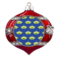 Alien Pattern Metal Snowflake And Bell Red Ornament by Ndabl3x