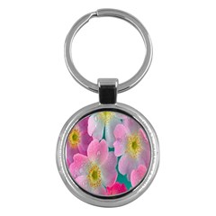 Pink Neon Flowers, Flower Key Chain (round) by nateshop