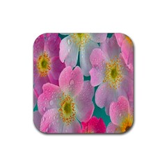 Pink Neon Flowers, Flower Rubber Coaster (square) by nateshop