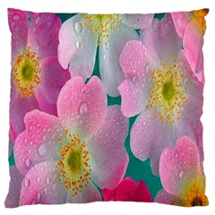 Pink Neon Flowers, Flower Large Premium Plush Fleece Cushion Case (two Sides) by nateshop