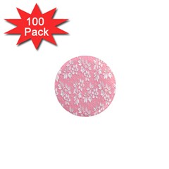 Pink Texture With White Flowers, Pink Floral Background 1  Mini Magnets (100 Pack) 