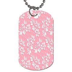 Pink Texture With White Flowers, Pink Floral Background Dog Tag (one Side) by nateshop