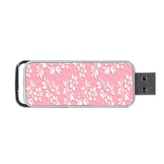 Pink Texture With White Flowers, Pink Floral Background Portable Usb Flash (one Side) by nateshop