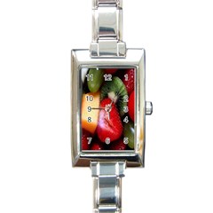 Fruits, Food, Green, Red, Strawberry, Yellow Rectangle Italian Charm Watch by nateshop