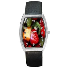 Fruits, Food, Green, Red, Strawberry, Yellow Barrel Style Metal Watch by nateshop
