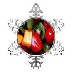Fruits, Food, Green, Red, Strawberry, Yellow Metal Small Snowflake Ornament by nateshop