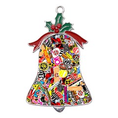 Sticker Bomb, Art, Cartoon, Dope Metal Holly Leaf Bell Ornament by nateshop