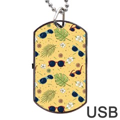 Seamless Pattern Of Sunglasses Tropical Leaves And Flower Dog Tag Usb Flash (one Side)