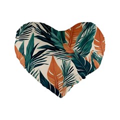 Colorful Tropical Leaf Standard 16  Premium Flano Heart Shape Cushions by Jack14