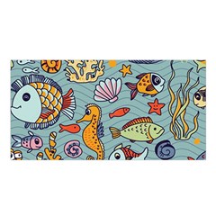 Cartoon Underwater Seamless Pattern With Crab Fish Seahorse Coral Marine Elements Satin Shawl 45  X 80  by uniart180623