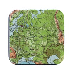 Map Earth World Russia Europe Square Metal Box (black) by Bangk1t