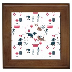 Veterinarian Gift T- Shirt Veterinary Medicine, Happy And Healthy Friends    Pattern    Coral Backgr Framed Tile