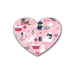 Veterinarian Medicine T- Shirt Veterinary Medicine, Happy And Healthy Friends    Pastel Pink Backgro Rubber Heart Coaster (4 Pack) by ZUXUMI