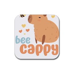 Capybara T- Shirt Bee Cappy - A Cute Capybara And A Bee Illustration T- Shirt Yoga Reflexion Pose T- Shirtyoga Reflexion Pose T- Shirt Rubber Coaster (square) by hizuto