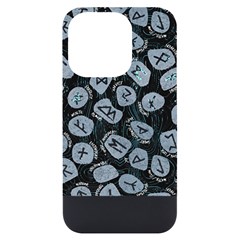 Viking Runes T- Shirt Mystical Viking Runes    Pattern    Black Background Grey Stones Neon Mint Let Iphone 14 Pro Black Uv Print Case by ZUXUMI