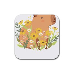 Capybara T- Shirt Cute Capybara With Daisy Flowers T- Shirt Yoga Reflexion Pose T- Shirtyoga Reflexion Pose T- Shirt Rubber Coaster (square) by hizuto