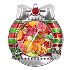 Aesthetic Candy Art Metal X mas Ribbon With Red Crystal Round Ornament by Internationalstore