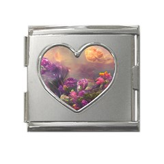 Floral Blossoms  Mega Link Heart Italian Charm (18mm) by Internationalstore