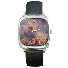 Floral Blossoms  Square Metal Watch