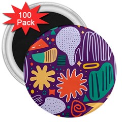 Colorful Shapes On A Purple Background 3  Magnets (100 Pack) by LalyLauraFLM