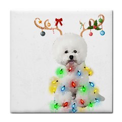 White Bichon Frise Dog Snow Reindeer S T- Shirt White Bichon Frise  Dog Snow Reindeer Santa Hat Chri Tile Coaster by ZUXUMI