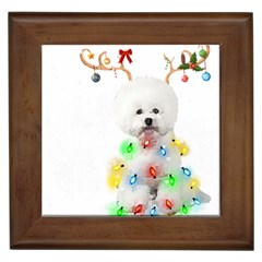 White Bichon Frise Dog Snow Reindeer S T- Shirt White Bichon Frise  Dog Snow Reindeer Santa Hat Chri Framed Tile by ZUXUMI