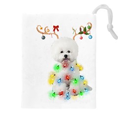 White Bichon Frise Dog Snow Reindeer S T- Shirt White Bichon Frise  Dog Snow Reindeer Santa Hat Chri Drawstring Pouch (5xl) by ZUXUMI