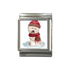 White Bichon Frise Santa Xmas T- Shirt Red Winter Hat Scarf Christmas Cap White Bichon Frise  Santa Italian Charm (13mm)