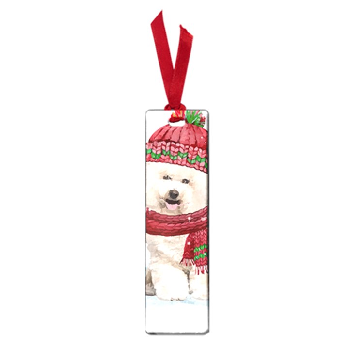 White Bichon Frise Santa Xmas T- Shirt Red Winter Hat Scarf Christmas Cap White Bichon Frise  Santa Small Book Marks