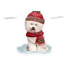 White Bichon Frise Santa Xmas T- Shirt Red Winter Hat Scarf Christmas Cap White Bichon Frise  Santa Lightweight Drawstring Pouch (l) by ZUXUMI