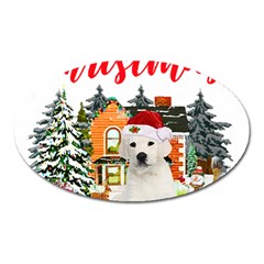 White Labrador Santa Merry T- Shirt Red Winter Christmas Hat House White Labrador  Santa Merry T- Sh Oval Magnet by ZUXUMI