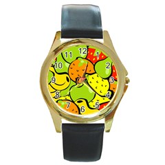 Fruit Food Wallpaper Round Gold Metal Watch