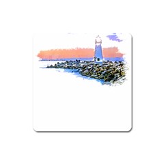 Breakwater Santa Cruz T- Shirt Lighthouse Breakwater Santa Cruz U S A Voyage Art Digital Painting Wa Square Magnet by JamesGoode
